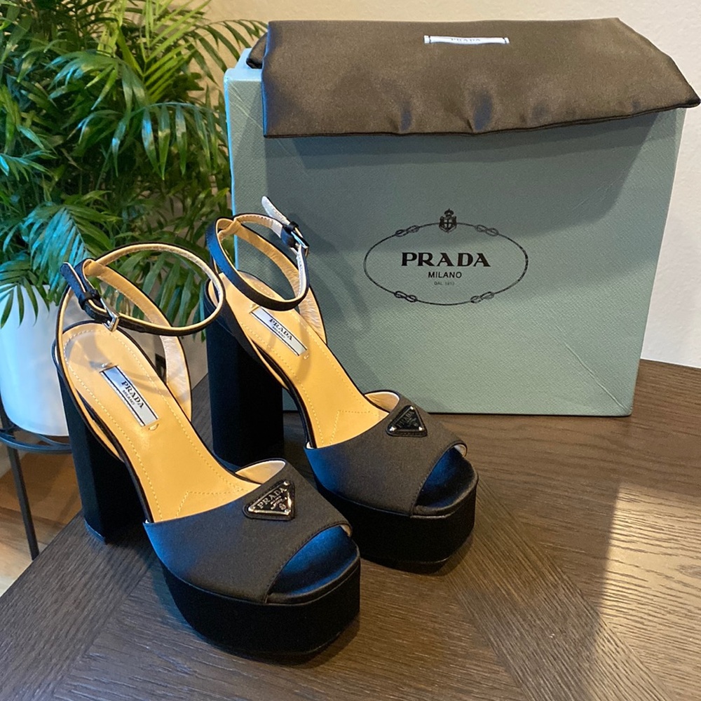 Prada high-heeled satin platform sandals